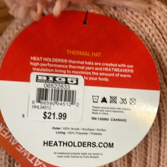 NWT Heat Holders Pink Thermal Hat w/ Heatwaver Insulation & Pom Pom One Size - Picture 5 of 9